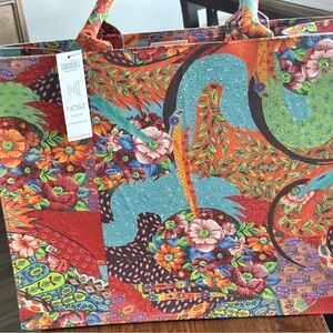 CHICOS Bohemian Red and Green Paisley Tote Bag